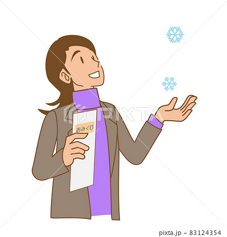 雪を手のひらで受ける女性 83124354