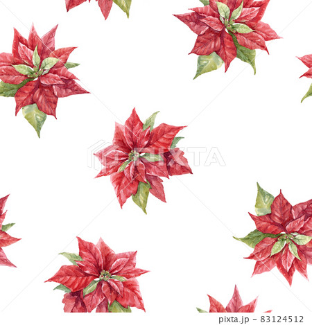 Beautiful floral christmas seamless pattern with hand drawn watercolor winter flowers such as red poinsettia. Stock 2022 winter illustration. Beautiful floral christmas seamless pattern with hand drawn watercolor winter flowers such as red poinsettia. Stock 2022 winter illustration. 83124512