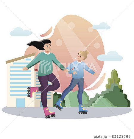 Roller Skating. Isolated flat style colored illustration. School lessons. roller skating in the park. 83125595