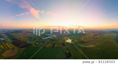 Aerial drone view of nature in Moldova at sunset 83126503