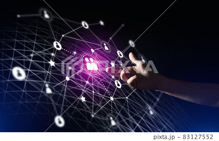 Creating modern wireless technologies as means of communucation and networking on dark background 83127552