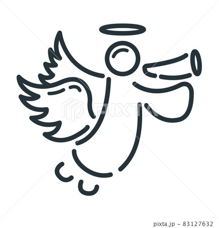 Concept happy new year, merry christmas angel icon, outline xmas label holiday winter time flat vector illustration, isolated on white. 83127632