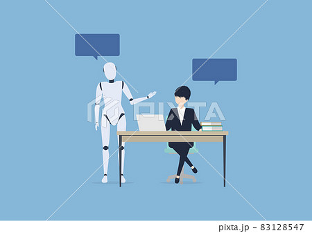 人工知能（AI）ロボットと共存する未来のイラスト素材 83128547