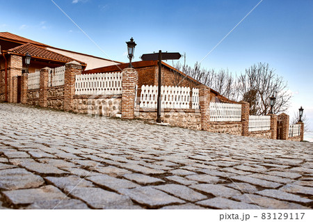 Picturesque street in Sighnaghi Signagi , Kakheti , Georgia. Sighnaghi is known as a Love City in Georgia. 83129117