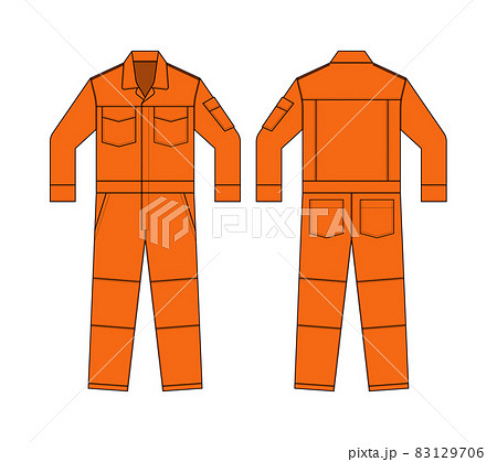 ツナギ・つなぎ服 (長袖) ベクターイラストテンプレートセット (フロント&バック)/ オレンジ 83129706