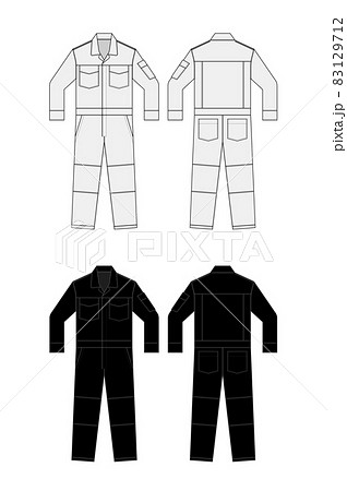 ツナギ つなぎ服 長袖 ベクターイラストテンプレートセット フロント バック のイラスト素材