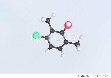 Molecule of parachlorometaxylenol, isolated molecular model. 3D rendering 83130752