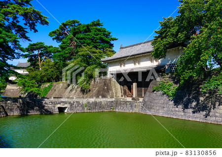 晴れ渡った新発田城址公園から新発田城 本丸表門(新潟県新発田市) 晴れ渡った新発田城址公園から新発田城 本丸表門(新潟県新発田市) 83130856