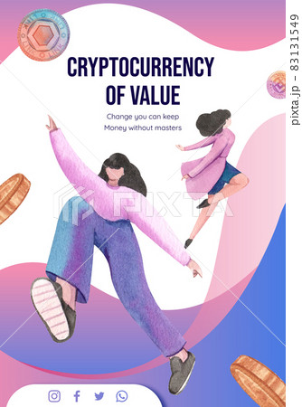 Poster template with crypto currency concept,watercolor style Poster template with crypto currency concept,watercolor style 83131549