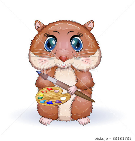 Cute Hamster With Paints And Brush Concept のイラスト素材