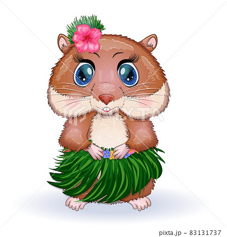 Cute hamster dancer hula, hawaii, summer concept, hamster cartoon characters, funny animal character. 83131737