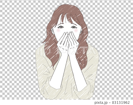 顔に両手を当ててはにかんでいる女性 顔に両手を当ててはにかんでいる女性 83131962