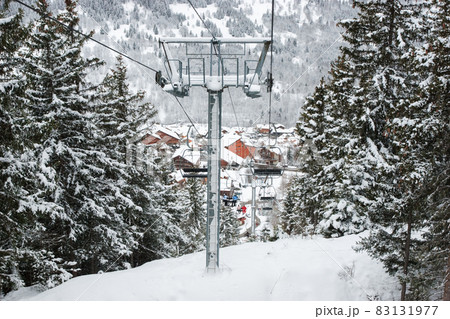 Chairlift intermediate tower at ski resort 83131977