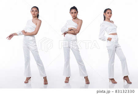 Collage Group Full length Figure snap of 20s Asian Woman black hair wear business white dress Collage Group Full length Figure snap of 20s Asian Woman black hair wear business white dress 83132330