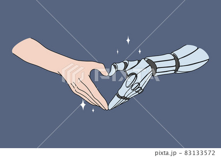 Touching Human And Robotic Hands のイラスト素材