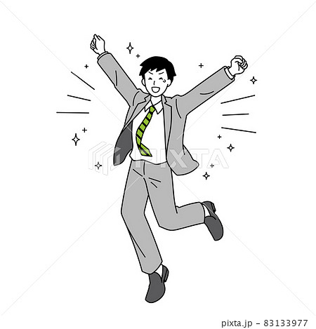 喜ぶスーツの男性　全身 83133977