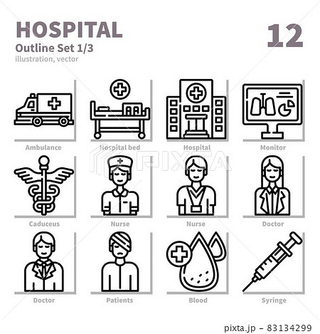 Hospital icons set, Detailed Outline, vector and illustration set 1 Hospital icons set, Detailed Outline, vector and illustration set 1 83134299