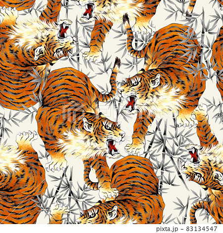 和柄 手描きの虎を総柄にした のイラスト素材