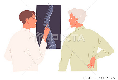 Doctor examines the image of the patients spine Doctor examines the image of the patients spine 83135325