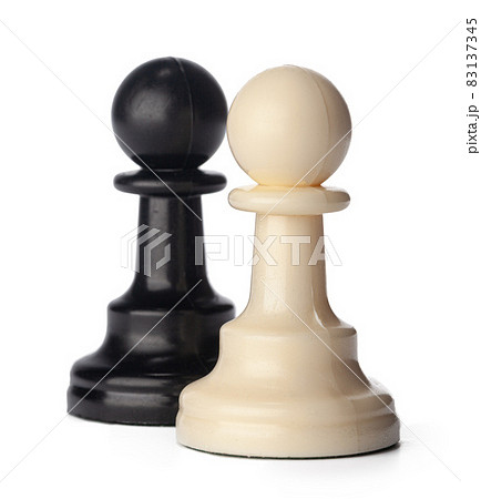 Black and white chess pieces on white background 83137345