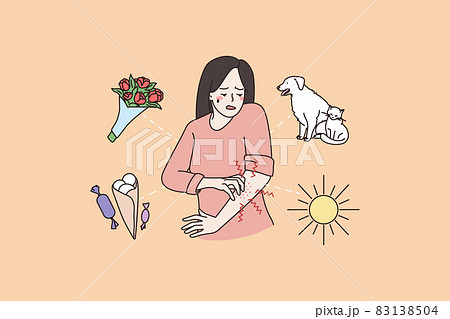 Unhealthy woman itch skin suffer from allergy 83138504
