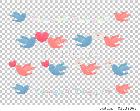 Illustration material: Bird and letter A set of simple watercolor-style garland 83138963