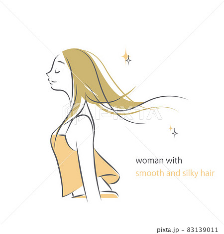 ヘアケア 風になびく美しい髪 シンプルでお洒落な女性の線画イラストのイラスト素材