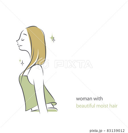 ヘアケア 美しくまとまる髪 シンプルでお洒落な女性の線画イラストのイラスト素材