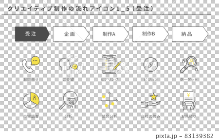 クリエイティブ制作のフローのアイコンセット1_5(受注) クリエイティブ制作のフローのアイコンセット1_5(受注) 83139382