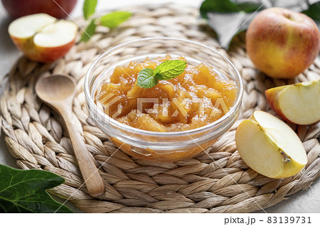Apple jam. Homemade delicious fruit jam made from red fresh apples. 83139731