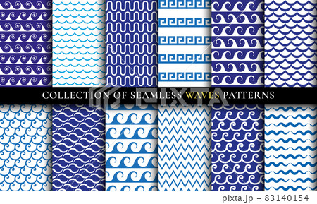 Seamless Waves different patterns set. Aqua design 83140154