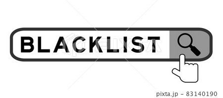 Search banner in word blacklist with hand over magnifier icon on white background 83140190