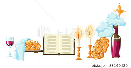 Shabbat Shalom background with religious objects. Background with Jewish symbols. Judaism concept illustration. 83140429