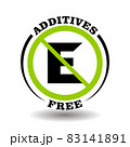 Additives free vector stamp with prohibited letter E icon. No preservatives sign for natural healthy food, organic cosmetics packaging symbol 83141891