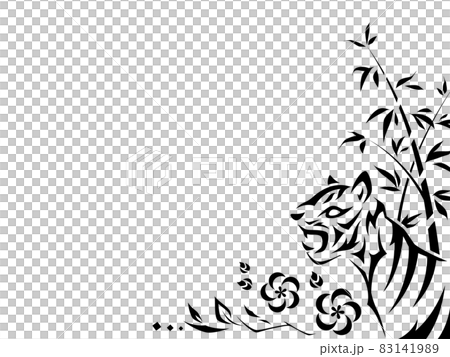 寅の五行_木気をイメージしたトライバル風のフレーム_虎 83141989