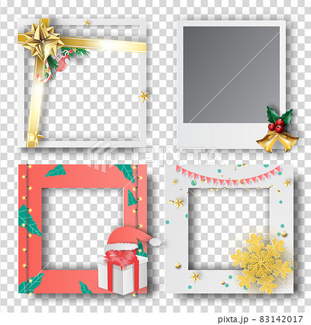 Merry Christmas and Happy new year border frame photo design set on transparency background.Creative origami paper cut and craft style.Holiday decoration gift card.Winter Postcard vector illustration 83142017