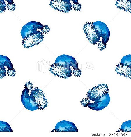 XMAS watercolor Santa Claus Hat Seamless Pattern in Blue Color. Hand PaintedCap Costume background or wallpaper for Ornament, Wrapping or Christmas Gift XMAS watercolor Santa Claus Hat Seamless Pattern in Blue Color. Hand PaintedCap Costume background or wallpaper for Ornament, Wrapping or Christmas Gift 83142543