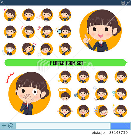 アイコン形式で様々な感情表現をする郵便スーツ女性のセット 83143730