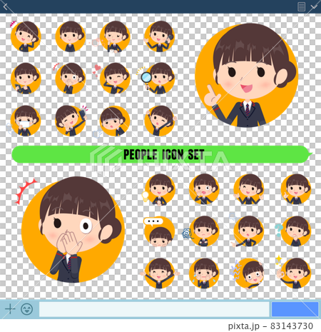 アイコン形式で様々な感情表現をする郵便スーツ女性のセット 83143730