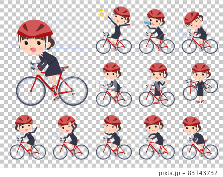 Set of women in postal suits on a road bike 83143732