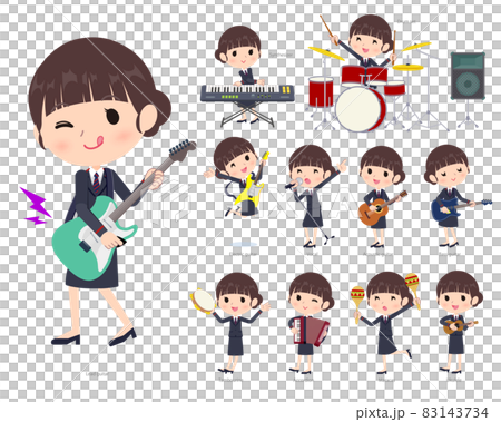 ロックンロールやポップミュージックを演奏する郵便スーツ女性のセット 83143734