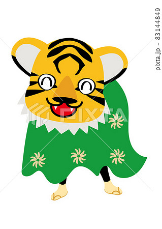 年賀状素材 寅年 笑顔のシンプルな獅子舞の虎 トラ アイコン 正月イメージイラストのイラスト素材