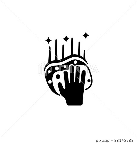 Hand Holding Sponge, Scrubbing Surface Flat Vector Icon 83145538