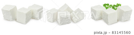 Feta cheese isolated on white background. With full depth of field. Set or collection Feta cheese isolated on white background. With full depth of field. Set or collection 83145560