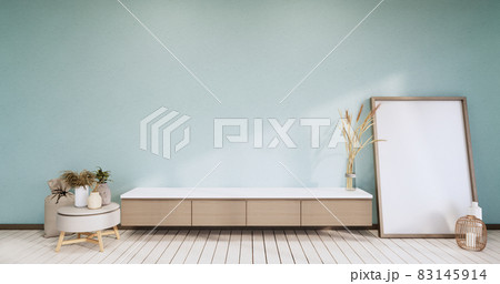 Tv shelf in mint room modern tropical style - empty room interior - minimal design. 3d rendering 83145914