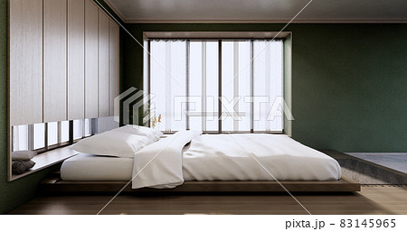 interior mock up with zen bed plant and decoartion in japanese green bedroom. 3D rendering. interior mock up with zen bed plant and decoartion in japanese green bedroom. 3D rendering. 83145965