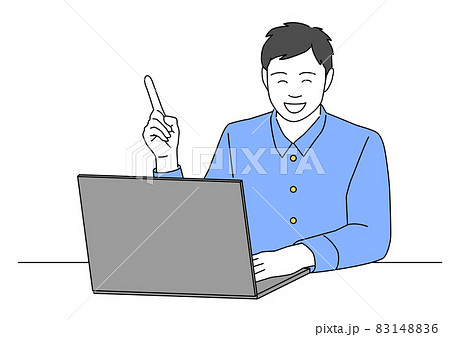 パソコンでポイントを案内する男性-青色 パソコンでポイントを案内する男性-青色 83148836