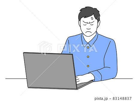 パソコンで作業中怒る男性-青色 パソコンで作業中怒る男性-青色 83148837
