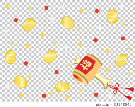 打ち出の小槌を振ると小判が出てくるイメージのイラスト 83148843