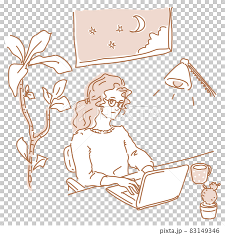 ノートパソコンで仕事をしているカジュアルファッションの女性 83149346